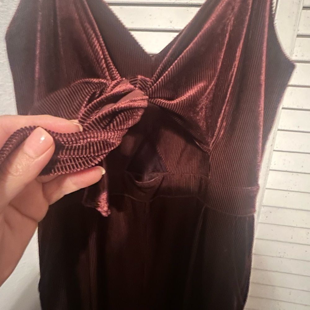 Gianni Bini Deep Burgundy Velvet Romper with Front Bow - Picture 9 of 9